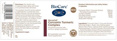 BioCare MicroCell Curcumin Turmeric Complex source label used in the packaging illustration