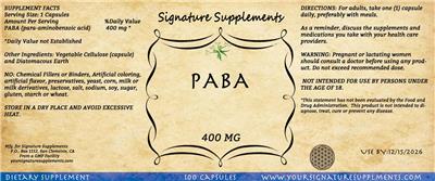 Signature Supplements PABA 400 mg product packaging
