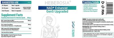Heberosia NAD+ Enhancer source label used in the packaging illustration
