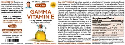 ProCaps Gamma Vitamin E source label used in the packaging illustration