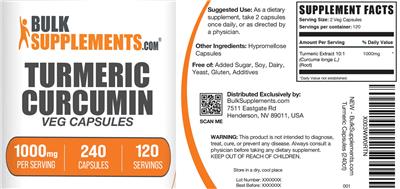 BulkSupplements.com Turmeric Curcumin Veg Capsules 1000 mg product packaging