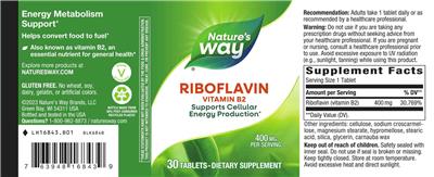 Nature's Way Riboflavin Vitamin B2 400 mg product packaging