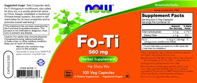 NOW Fo-Ti 560 mg source label used in the packaging illustration