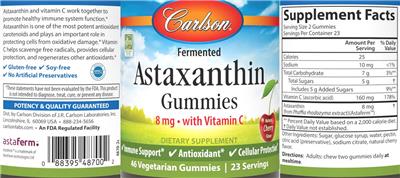 Carlson Astaxanthin Gummies 8 mg Natural Cherry Flavor source label used in the packaging illustration