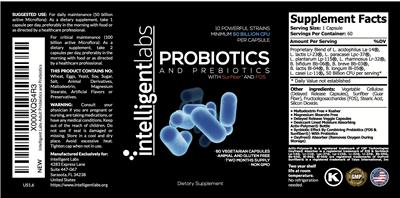 Intelligent Labs Probiotics and Prebiotics source label used in the packaging illustration