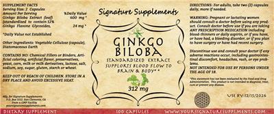 Signature Supplements Ginkgo biloba 312 mg product packaging