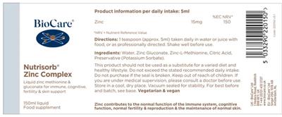 BioCare Nutrisorb Zinc Complex source label used in the packaging illustration