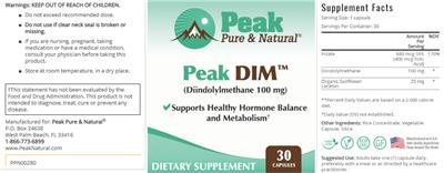 Peak Pure & Natural Peak DIM source label used in the packaging illustration