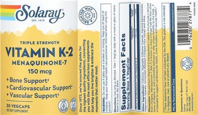 Solaray Triple Strength Vitamin K-2 150 mcg Menaquinine-7 product packaging