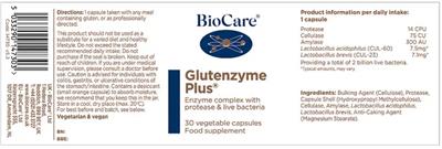 BioCare Glutenzyme Plus source label used in the packaging illustration