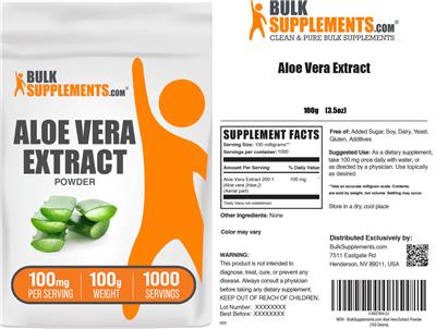 BulkSupplements.com Aloe Vera Extract source label used in the packaging illustration
