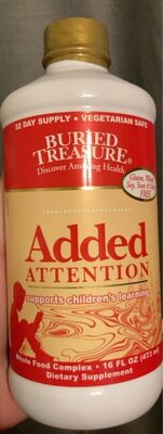 Buried Treasure Liquid Nutrients Added Attention source label used in the packaging illustration