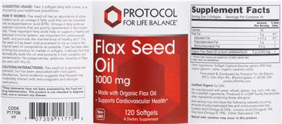 Protocol For Life Balance Flax Seed Oil 1000 mg source label used in the packaging illustration