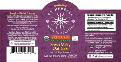 Ra Herbals Organic Fresh Milky Oat Tops source label used in the packaging illustration