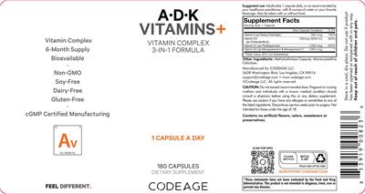 Codeage A-D-K Vitamins+ source label used in the packaging illustration