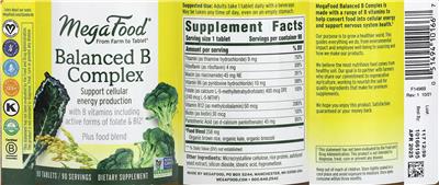 MegaFood Balanced B Complex source label used in the packaging illustration