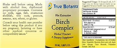 True Botanica Birch Complex Hot Extraction source label used in the packaging illustration