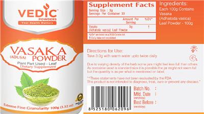 Vedic Powders Vasaka Powder source label used in the packaging illustration