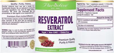 Paradise Resveratrol Extract source label used in the packaging illustration