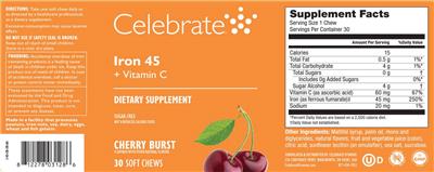 Celebrate Iron 45 + Vitamin C Cherry Burst source label used in the packaging illustration