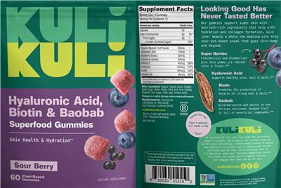 Kuli Kuli Superfood Gummies Sour Berry source label used in the packaging illustration