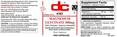 DC Magnesium Glycinate 500 mg source label used in the packaging illustration