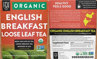 FGO Organic English Breakfast Loose Leaf Tea source label used in the packaging illustration