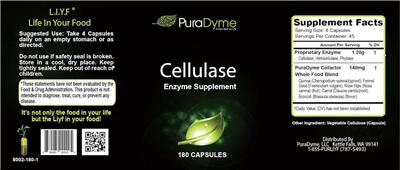 PuraDyme Cellulase source label used in the packaging illustration
