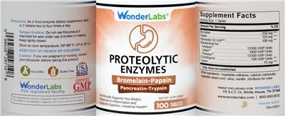 Wonder Labs Proteolytic Enzymes source label used in the packaging illustration