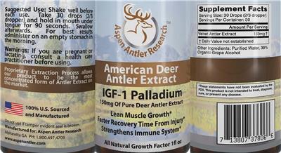 Aspen Antler Research IGF-1 Palladium 150 mg source label used in the packaging illustration