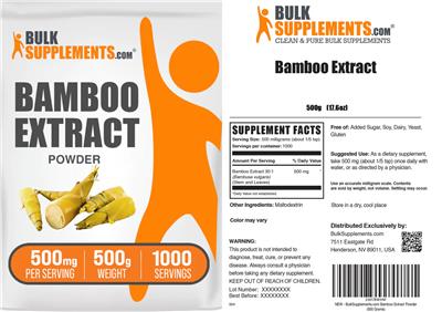 BulkSupplements.com Bamboo Extract Powder 500 mg source label used in the packaging illustration