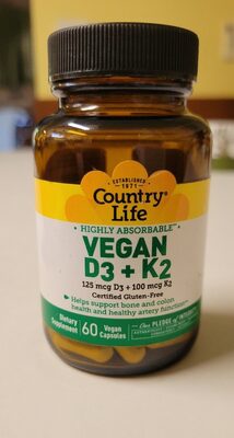 Country Life Vegan D3 125 mcg + K2 100 mcg product packaging