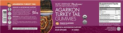Host Defense Mushrooms Agarikon Turkey Tail Gummies Peach Flavored source label used in the packaging illustration