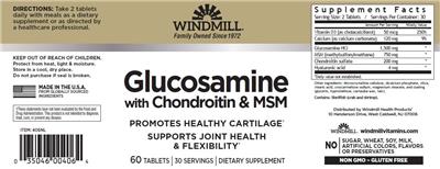 Windmill Glucosamine with Chondroitin & MSM source label used in the packaging illustration