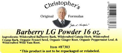 Christopher's Original Formulas Barberry LG Powder source label used in the packaging illustration