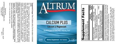 Altrum Calcium Plus Calcium & Magnesium source label used in the packaging illustration