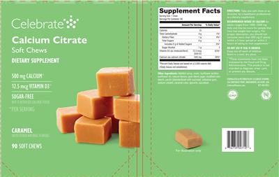 Celebrate Calcium Citrate Soft Chews Caramel source label used in the packaging illustration