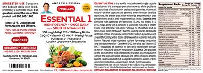 ProCaps Essential 1 with 5000 IU Vitamin D3 source label used in the packaging illustration