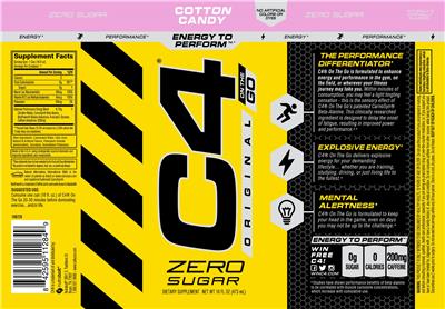 Cellucor C4 Original On The Go Zero Sugar Cotton Candy source label used in the packaging illustration