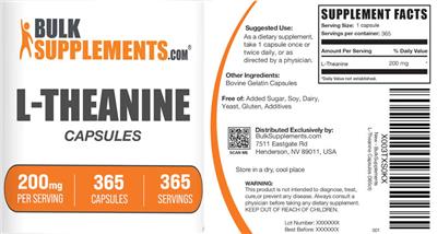 BulkSupplements.com L-Theanine 200 mg Capsules product packaging