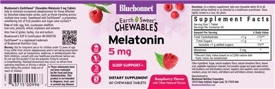 Bluebonnet EarthSweet Chewables Melatonin 5 mg Raspberry Flavor source label used in the packaging illustration