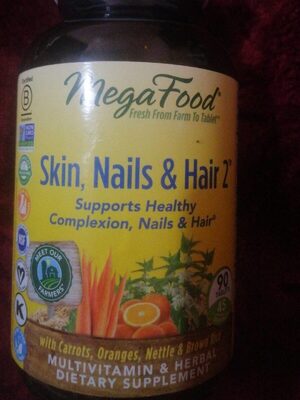MegaFood Skin Nails & Hair 2 source label used in the packaging illustration