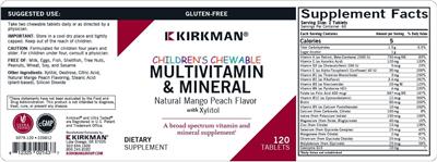 Kirkman Children's Chewable Multivitamin & Mineral with Xylitol Natural Mango Peach Flavor source label used in the packaging illustration