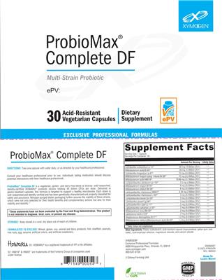 XYMOGEN ProbioMax Complete DF source label used in the packaging illustration