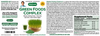 ProCaps Green Foods Complex source label used in the packaging illustration