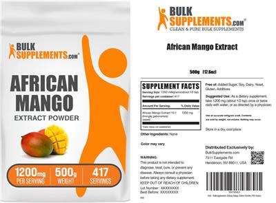 BulkSupplements.com African Mango Extract source label used in the packaging illustration