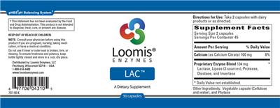Loomis Enzymes LAC source label used in the packaging illustration