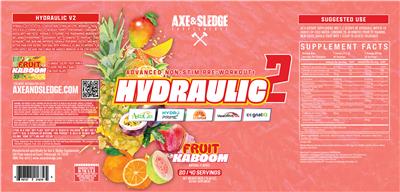 Axe & Sledge Supplements Hydraulic V2 Fruit Kaboom source label used in the packaging illustration