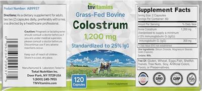 tnvitamins Colostrum 1200 mg source label used in the packaging illustration