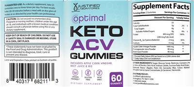 Justified Laboratories Optimal Keto ACV Gummies source label used in the packaging illustration